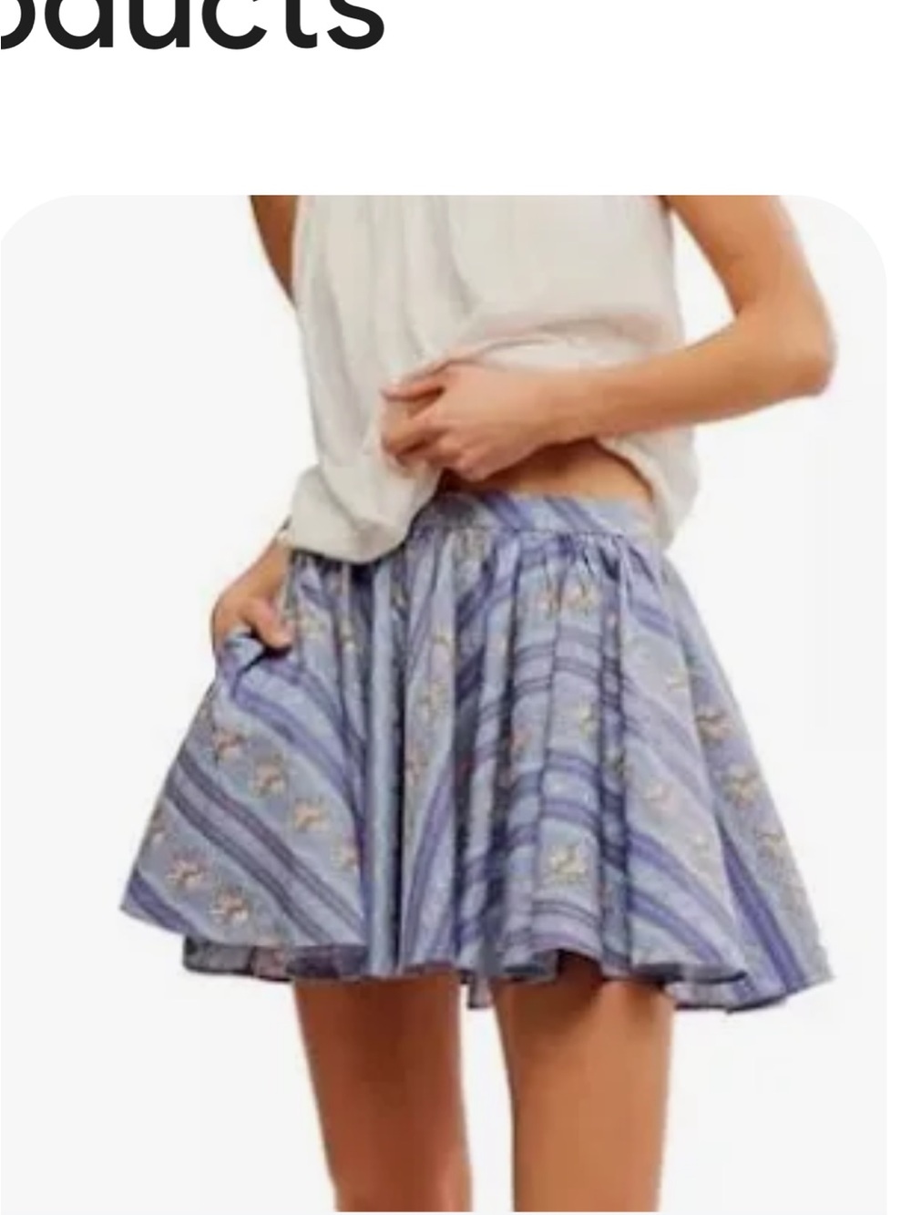 Free People Gaia Dark Blue Patterned Flared Mini Skirt - Large